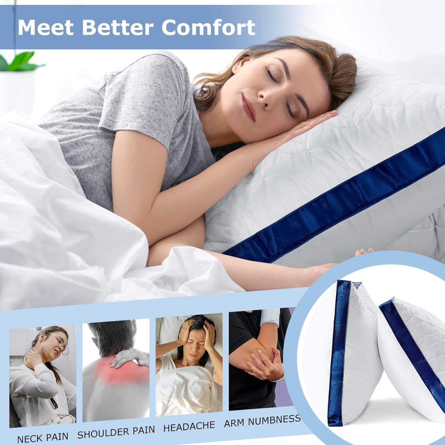 Cooling Hotel Luxury Bed Pillows for Sleeping 4 Pack, Supportive Breathable Down Alternative Gusset Standard Pillow for Back Stomach or Side Sleepers
