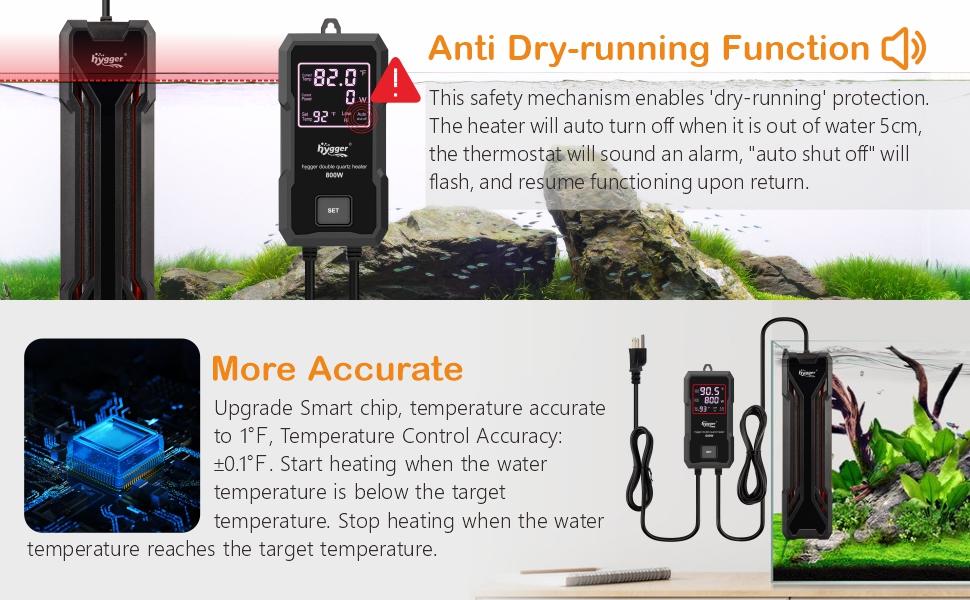 hygger Aquarium Heater 300W/500W/800W/1000W, Submersible Fish Tank Heater with Digital LED Controller and Intelligent Leaving Water Automatically Stop Heating System, for Freshwater and Saltwater