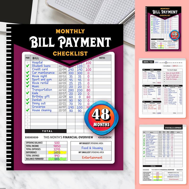Bill Payment Tracker - Paperback 960 Records for 4 Years, Bank Account Tracking, Debt Payoff Planning & Expense Tracking - Durable Bound Notebook for Monthly Financial Overview & Budgeting daily planner