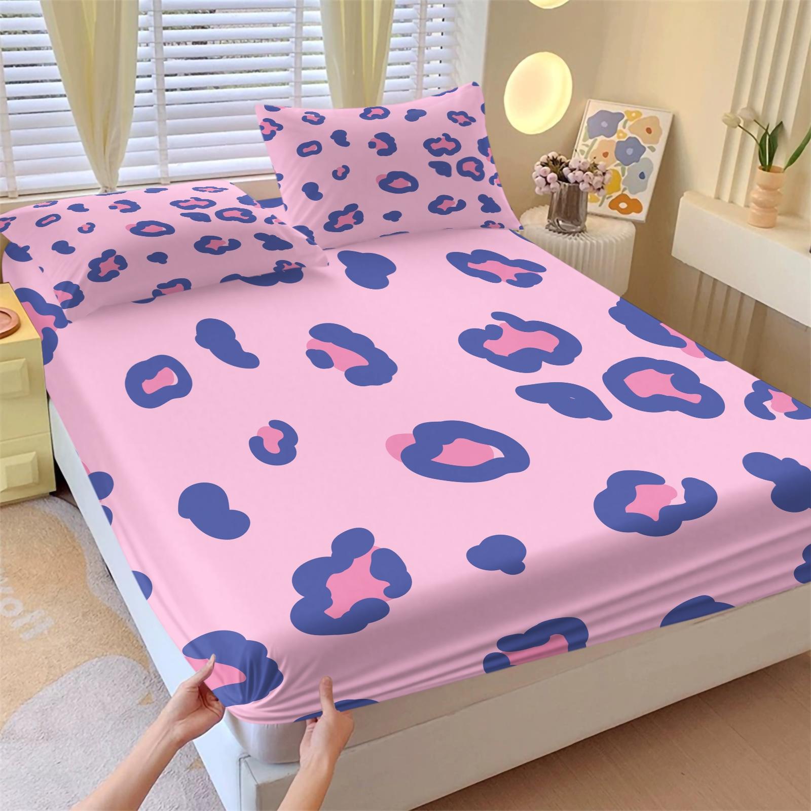 3-Piece Set Cute Leopard Print Bedding Set, Bed Sheet Sets, Decorative Bedsheet Sets, Includes 1 Fitted Sheet and 2 Pillowcases, Home Hotel Room Decor, Bedroom Decoration, Perfect Gift