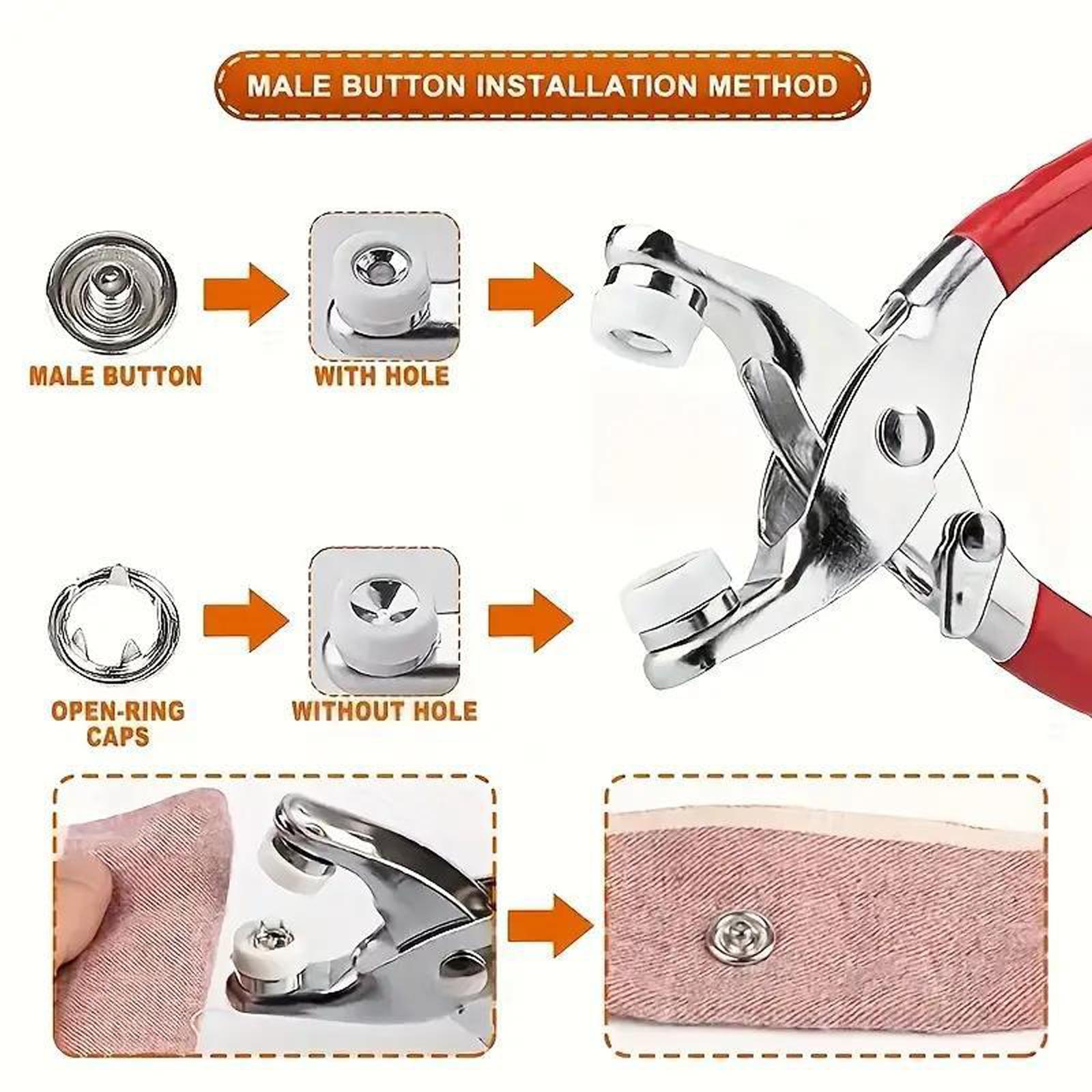 Including 100pcs Invisible Colored Metal Buckle & 1 Count Manual Pressure Pliers,Household Sewing Accessories for DIY Handicraft Clothing & Hat,Buttons & Pliers Tool Kit,Seamless Stitching Sewing Kit Tools,Sewing Supplies Crafts.