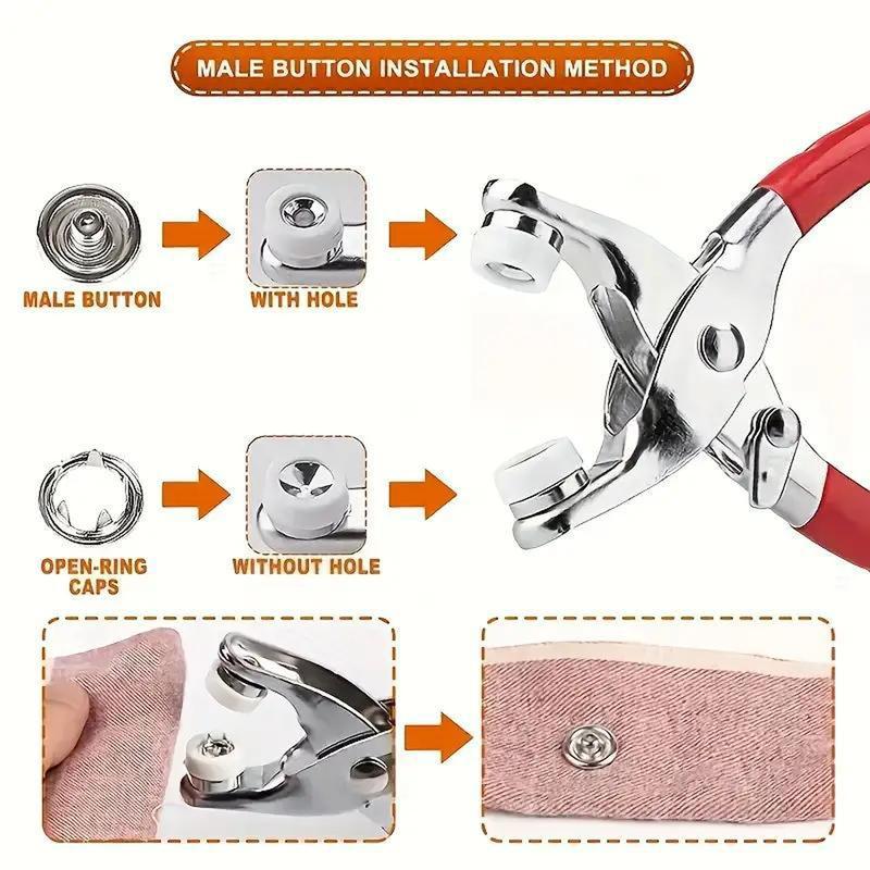 Including 100pcs Invisible Colored Metal Buckle & 1 Count Manual Pressure Pliers,Household Sewing Accessories for DIY Handicraft Clothing & Hat,Buttons & Pliers Tool Kit,Seamless Stitching Sewing Kit Tools,Sewing Supplies Crafts.