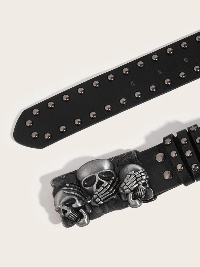 1pc New Belts For Women High Quality Luxury Brand Punk Goth Rivet Black Jeans Unisex Men Belt Paw Skull Buckle Waistband Man Punk Style Belt