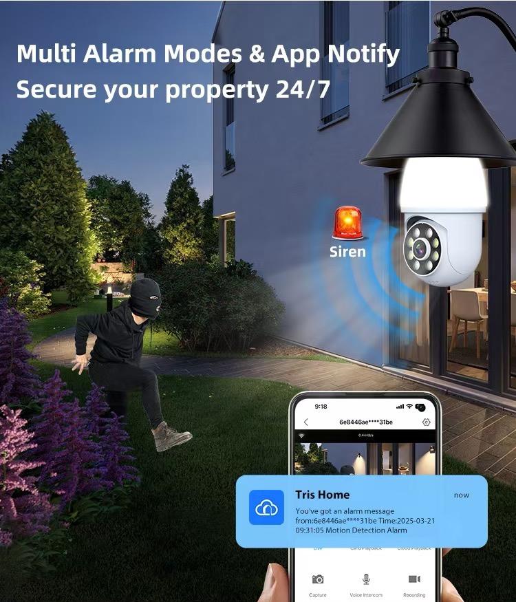 Light Bulb Security Camera with LED Flood Light 1080P, 2.4GHz Wireless WiFi Light Socket Security Cameras, 355° Pan/Tilt Smart Lightbulb Cam Human Motion Detection Alarm Colour Night Vision Works with Alexa