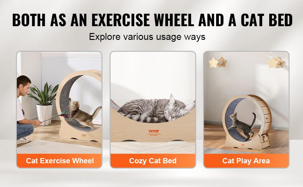 Summervibes VEVOR Cat Exercise Wheel, Large Cat Treadmill Wheel for Indoor Cats, 35.8 inch Cat Running Wheel with Detachable Carpet and Cat Teaser for Running/Walking/Training, Suitable for Most Cats