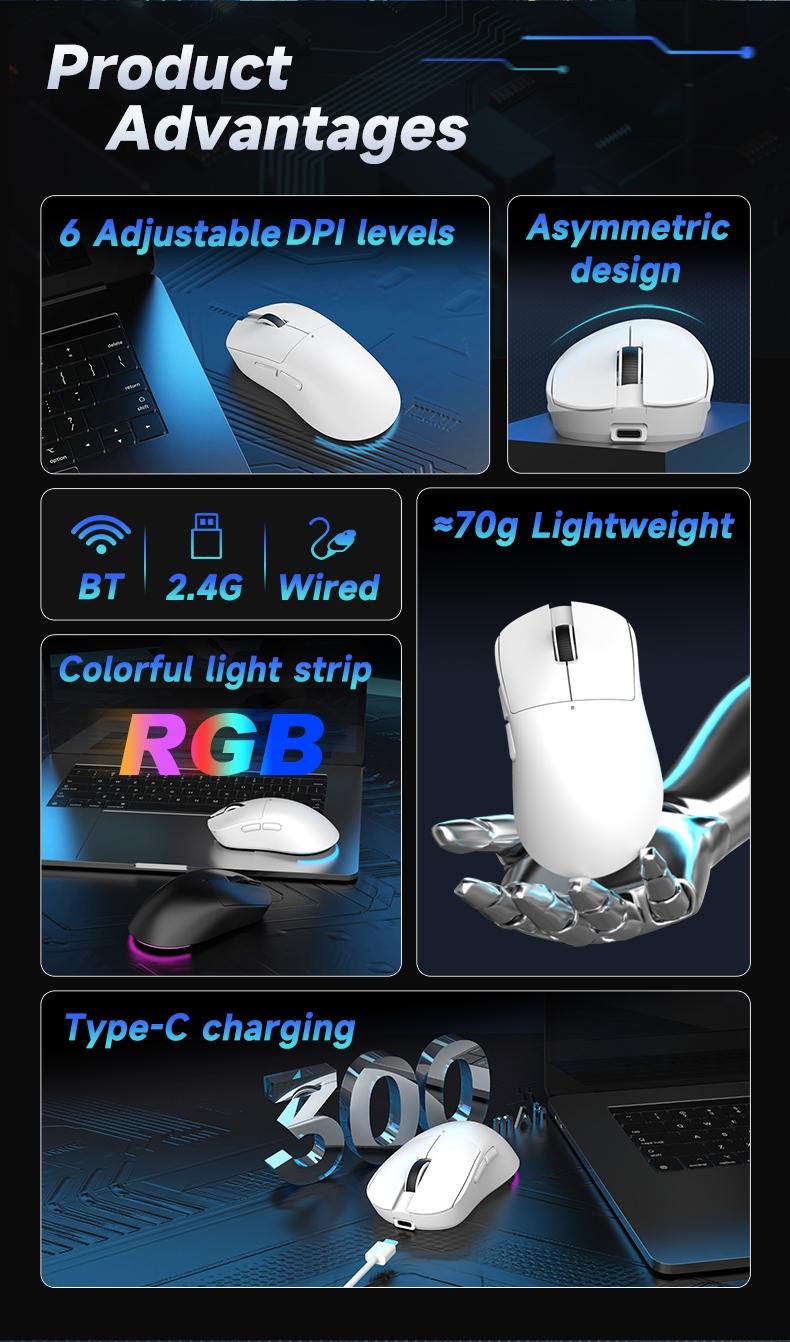 Mage Nj08 Tri-Mode Wireless Mouse, / Options, Ergonomic Design, Durable Build Quality, Ideal for Gaming & Office Use, Computer Gaming Mouse