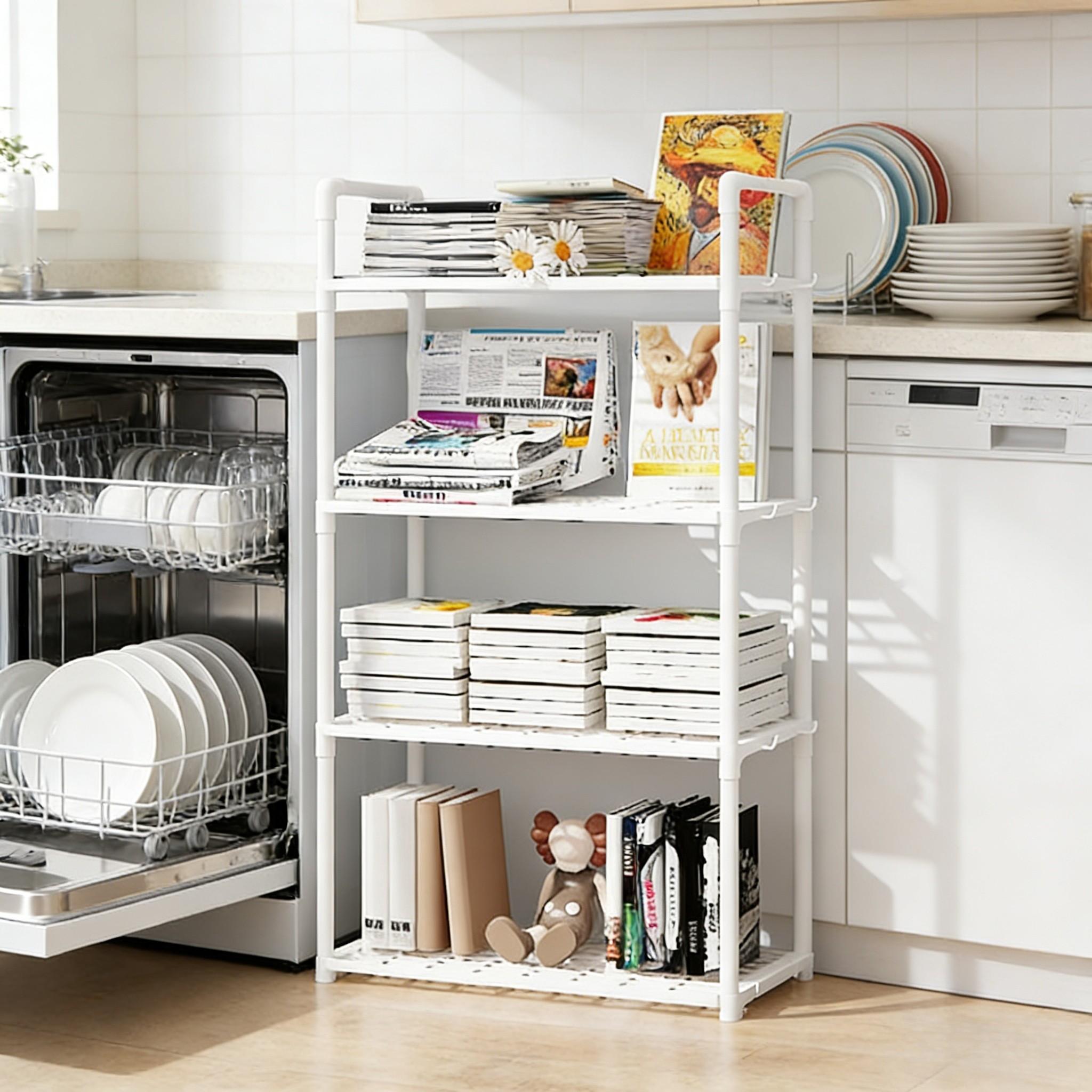 Kitchen Floor Storage Rack, 4/5 Layers Optional, Multi-Functional Home Organizer, Microwave Rice Cooker Small Appliances Shelf, Dorm Room Office Storage