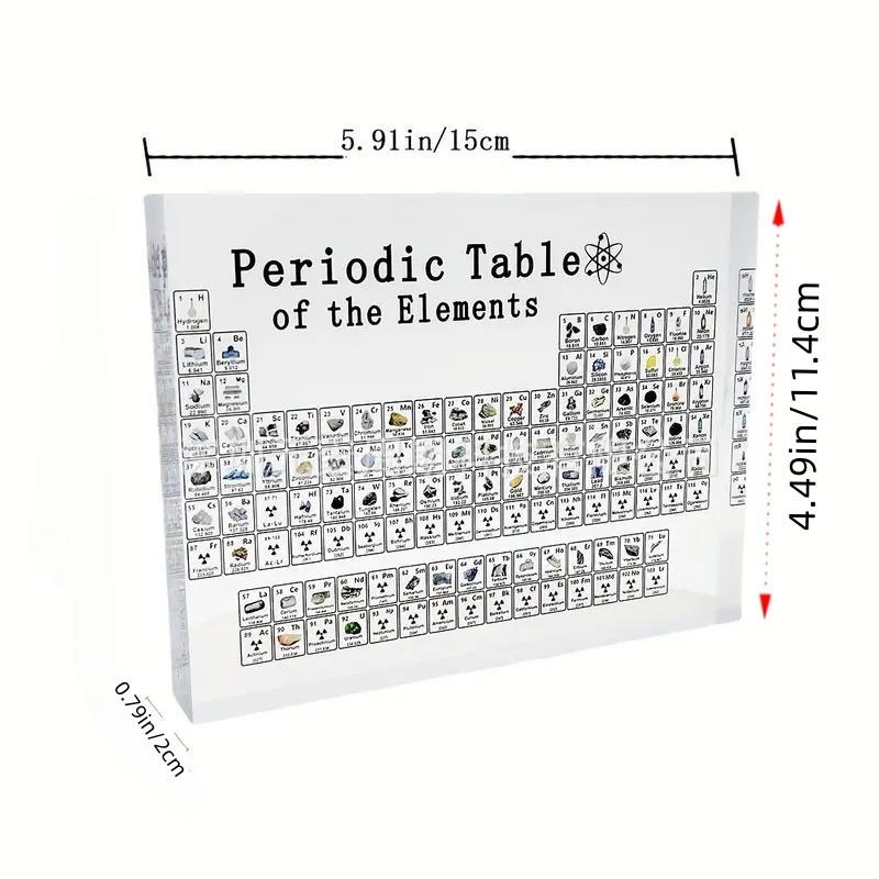 Acrylic Periodic Table Display Block, Educational Chemistry Teaching Tool, Color-Coded Atomic Data, Ideal Gift for Students & Teachers