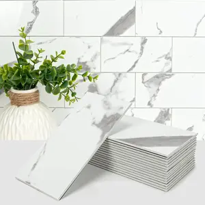 102- Faux Stone Peel and Stick Backsplash Tile,  Thick PVC Stick  Subway Wall Tile for Kitchen Bathroom Laundry Room Fireplace - 3" x 6" Gray Marble
