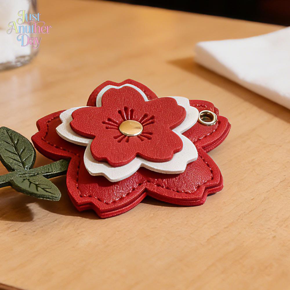Handmade Stitched PU Leather Sakura Keychain, Creative Cherry Blossom Bag Charm, Cute Floral Accessory & Small Gift for Women