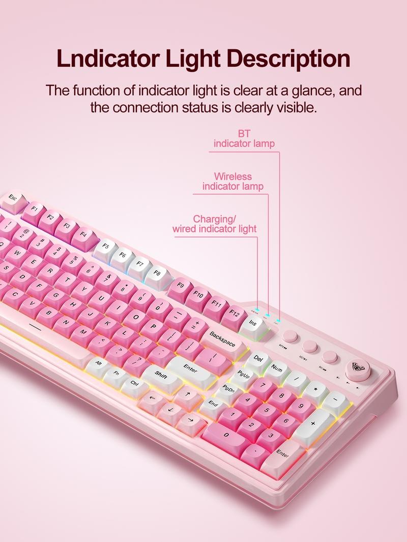 AULA F3099 Wireless Rechargeable Keyboard with RGB Lighting, Ergonomic Design Keyboard for Computer & Office Use#TOP PICKS