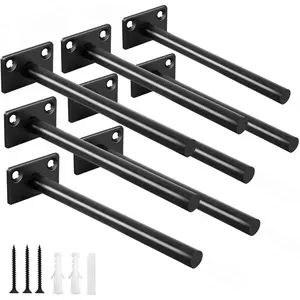 8 Pcs 6" Black Solid Steel Floating Shelf Bracket Blind Shelf Supports - Hidden Brackets for Floating Wood Shelves - Concealed Blind Shelf Support – Screws and Wall Plugs Included