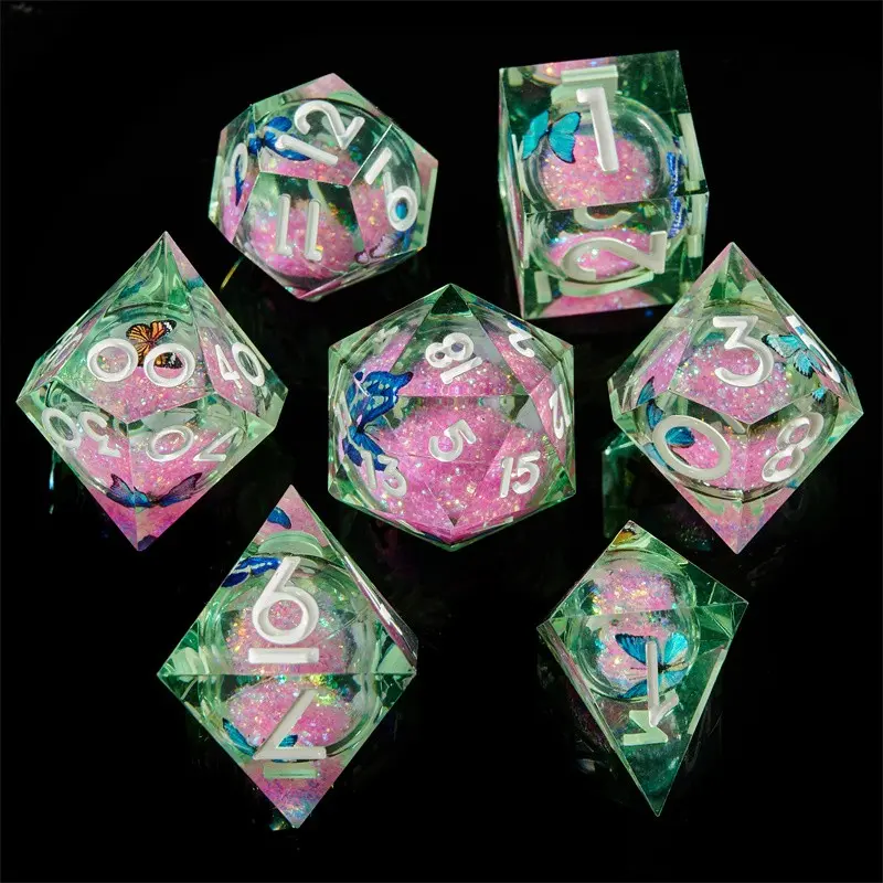 Transparent Resin Dnd Dice Set, Devil's Blood Liquid Sand D6 D20, Sharp Edges, Dungeons & Dragons Rpg Polyhedral Dice Combo