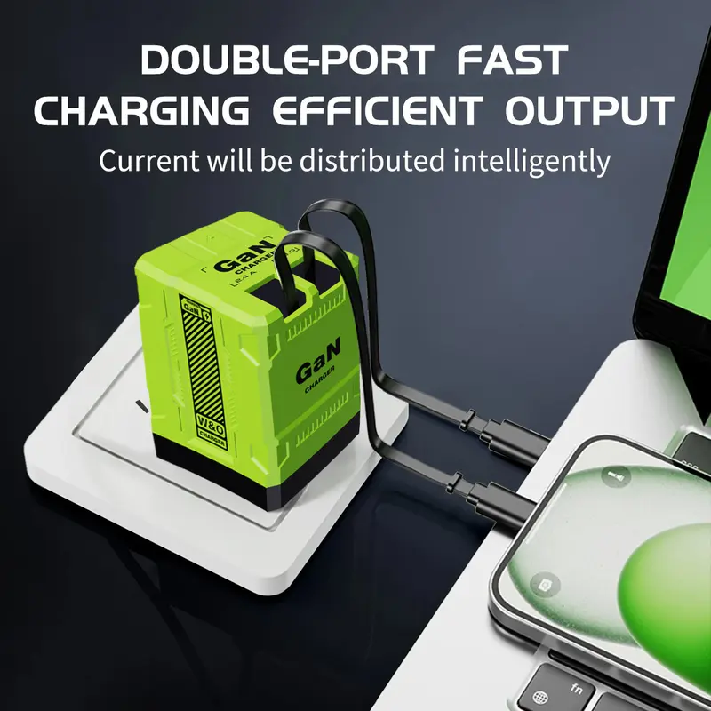 [Buy 1 Get 1 Free Product] 120W GaN Aluminum Super Fast Charger - 2-in-1 Retractable Foldable Mobile Wall Plug, Dual Ports, Type C/Lightning, Compact Travel-Friendly Safe Phone Accessories, Charger for iPhone, Tech Deals Gift