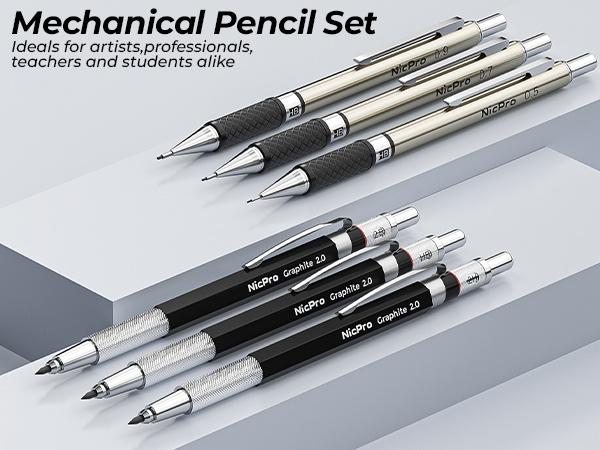 Nicpro 58 Pack Art Drawing Supplies Kit in Leather Case, Sketching Set with 6 Metal Mechanical Pencil 0.5 & 0.7 & 0.9 & 2mm, 12 Micron Pen & Sketch Book, Erasers Lead Refills for Artist Drafting, Art Supplies