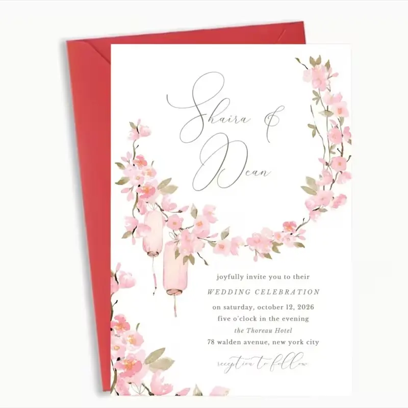 Customized Wedding Invitation with Envelope, Cherry Blossom Romantic Floral Design, Perfect for Wedding Celebrations, Greeting Card