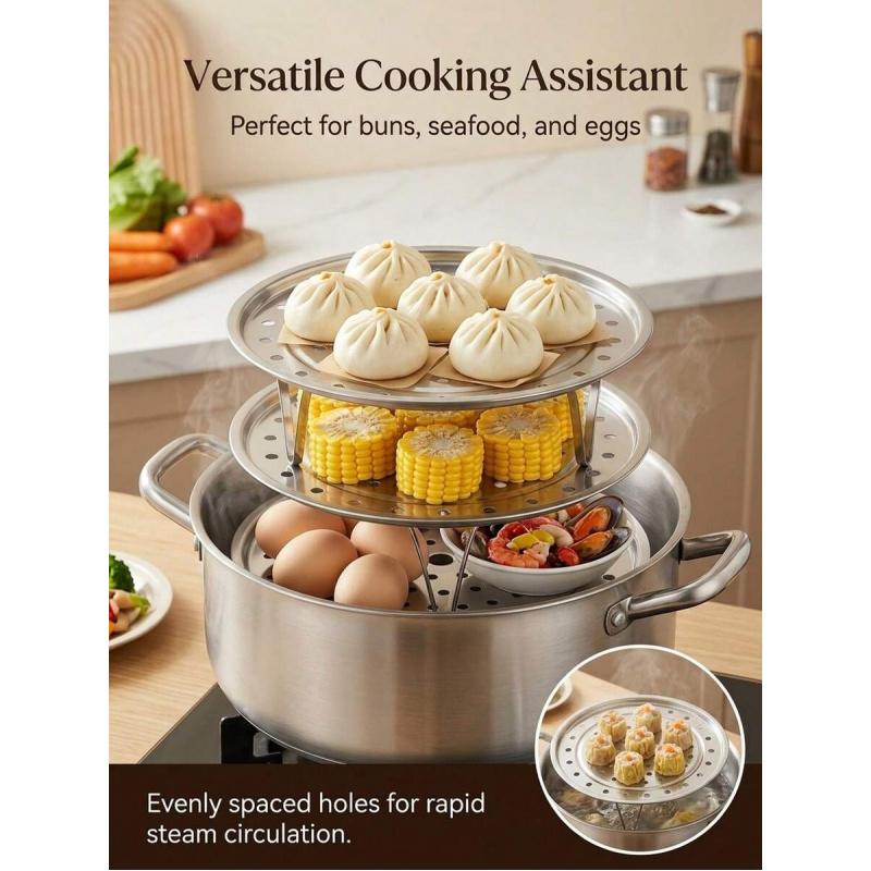 3pcs Multi-Size (18/20/22cm) Stainless Steel Steamer Racks, Universal Fit Perforated Trays with Elevated Legs,  for Steaming Vegetables, Dumplings & Seafood