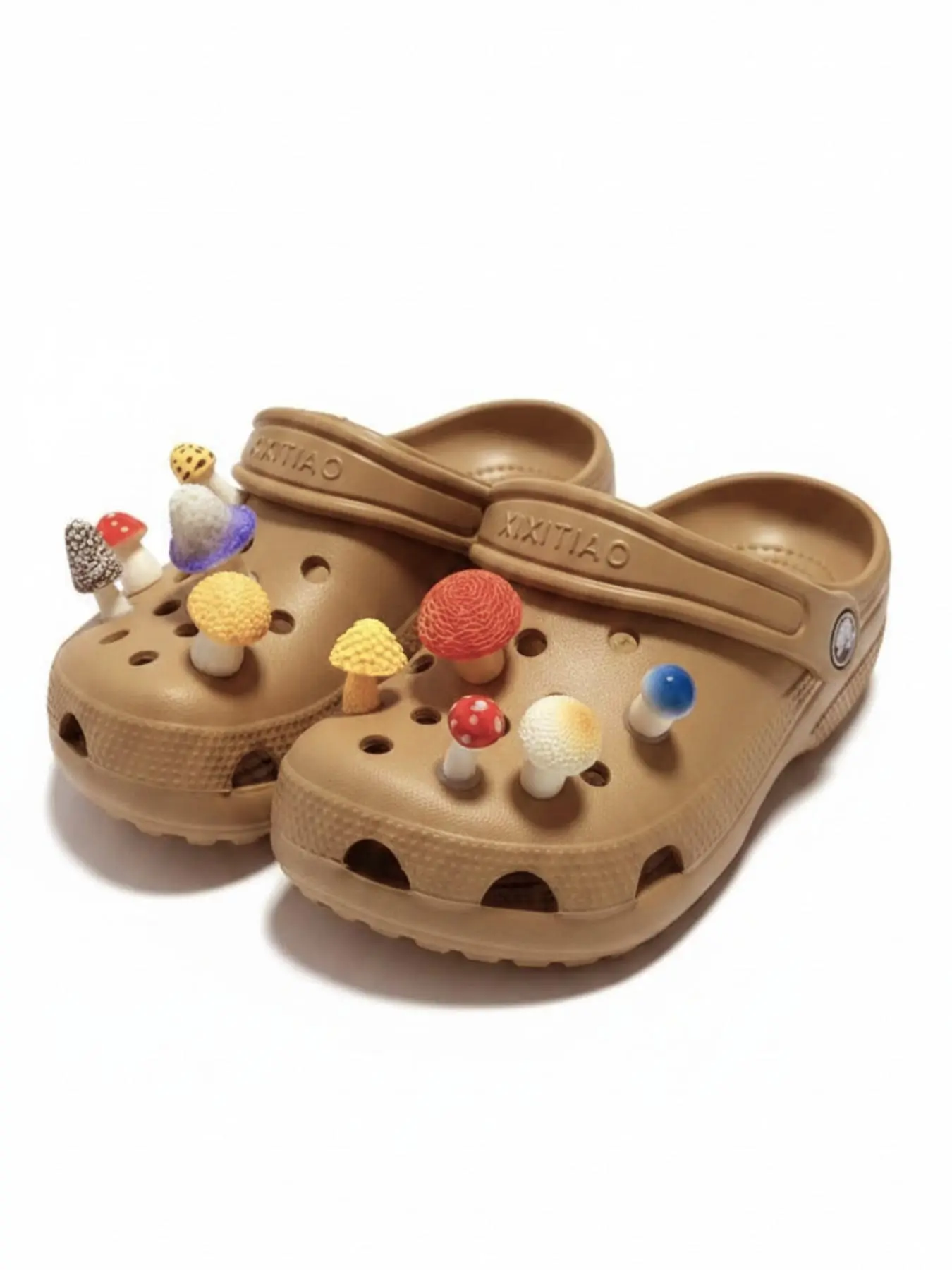 XIXITIAO Fun Mushroom Decor Indoor Slippers, Couples' Multicolor Breathable Holes, Adjustable Non-Slip Daily Wear Shoes, Casual Eva Material Clogs