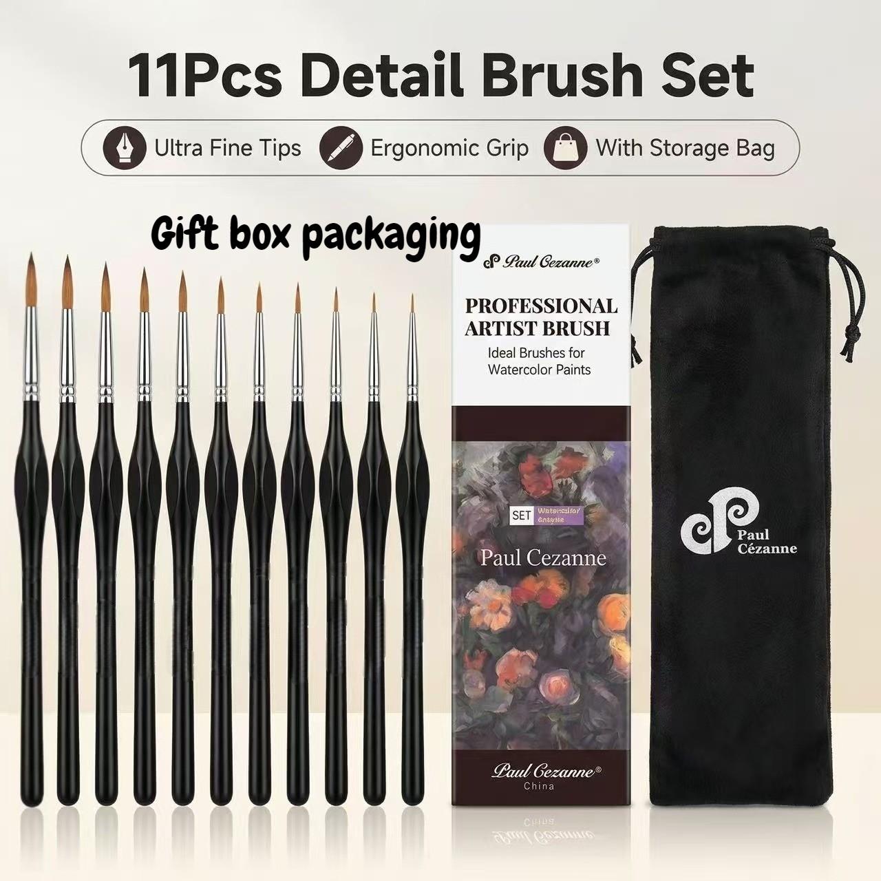 11-Piece Drawing Brush Set with Dustproof Bag Gift Box, Various Tip Sizes for Fine Lines, Triangle Handle Design, Ideal for Artists