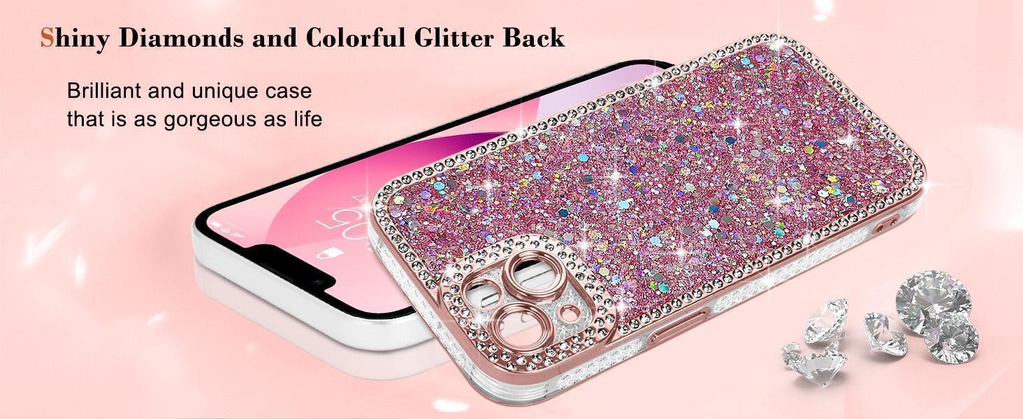 Lafunda for iPhone 13 Case Glitter, Luxury Shiny Bling Sparkly Phone Cover with Crystal Diamonds Rhinestone for Women Girls Soft TPU Slim Shockproof Protective Phone Case for iPhone 13 6.1", Pink