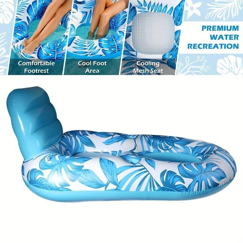 Leaf Pattern Floating Lounger Chair, Inflatable Cup Holder Pool Float Bed, Perfect for Pool Parties, Comfortable and Relaxing