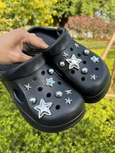 16 Piece Silver Color Star Half Bead Shoe Accessories, DIY Decorations for Women's Sandals, Slippers, Clogs, Perfect Gift for Parties