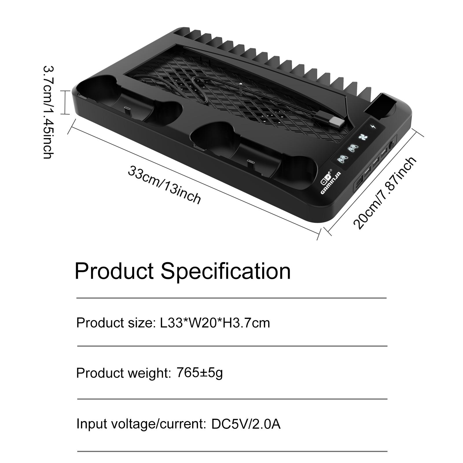 Charging Base Cooling Bracket Compatible With PS5 Console, Vertical Stand Cooling Fan, Multi-functional Cooling & Charging Station
