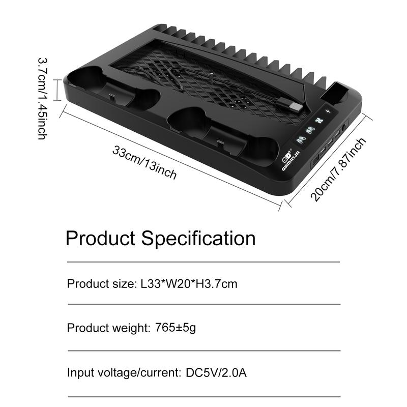 Charging Base Cooling Bracket Compatible With PS5 Console, Vertical Stand Cooling Fan, Multi-functional Cooling & Charging Station
