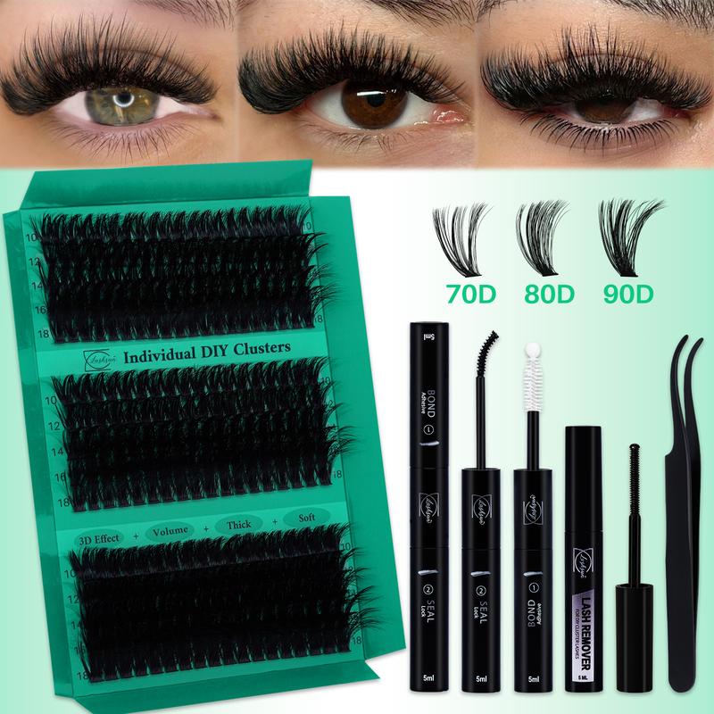 270Pcs D Curl 70D80D90D 3 Styles 10-18mm Mixed Length Volume & 3D Effect Individual Lash Clusters Kit Soft and Comfortable False Eyelashes Set Comes with Lash Bond&Seal Lash Remover And Tweezers, Perfect For DIY At Home, Beginner friendly