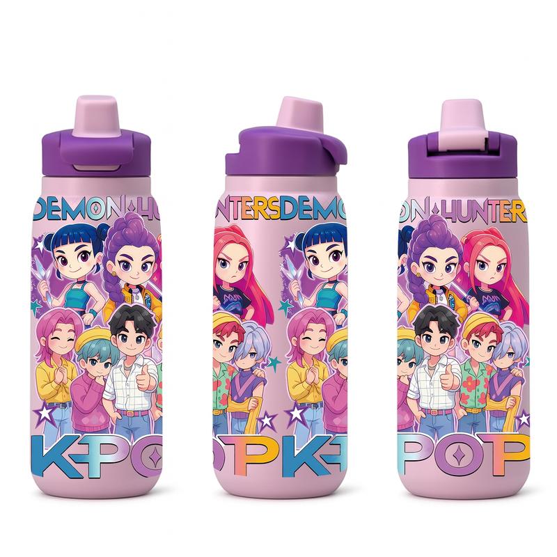 AuraCup 19/24/32oz KPop Demon Hunters Stainless Steel Tumbler, Vacuum Insulated Cup, Kpop Demon Hunter X Gen-Z Cat Atmosphere, with Lid and Straw, Keep Hot 12H / Ice Drinks 24H, Travel, Office, Gift for Music Lovers, Teens