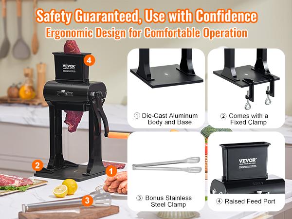 VEVOR Commercial Meat Tenderizer, Heavy Duty Stainless Steel Meat Tenderizer Machine, Quick and Easy Manual Operation Kitchen Tool, 5.8 Feed Port for Beef, Turkey, Chicken, Pork, Steak, and Fish