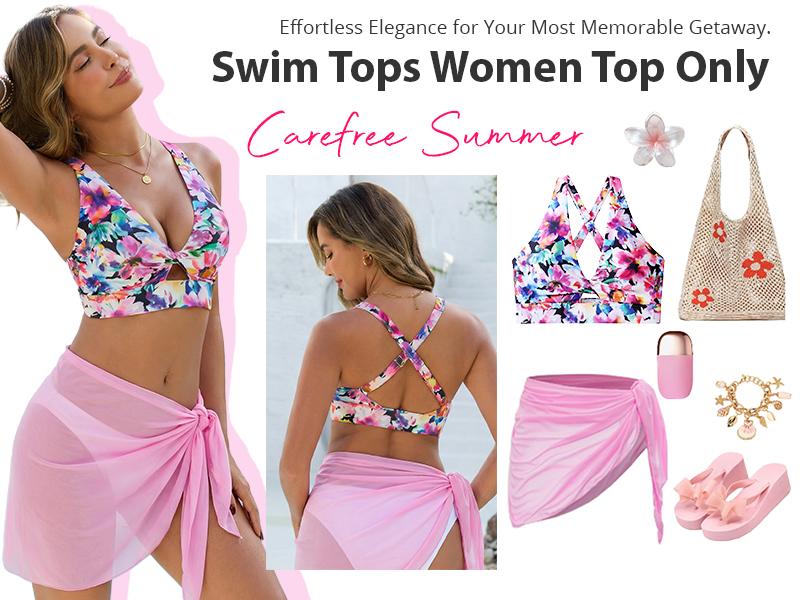 GRAPENT Bikini Top for Women Twisted Keyhole Padded Criss Cross Back Floral Print Beach Bathing Suits Swim Tops Only