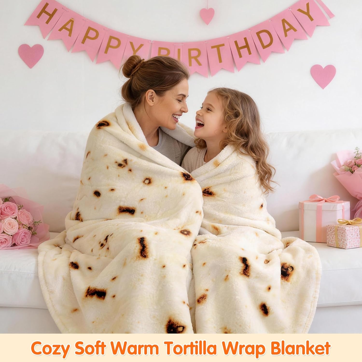 Burrito Tortilla Throw Blanket 60 inches for Adult , Birthday Gifts for Boys Girls Novelty Tortilla Wrap Blanket Funny Gifts for Women Men Teens, 285GSM Soft Flannel Taco Blanket(Beige)