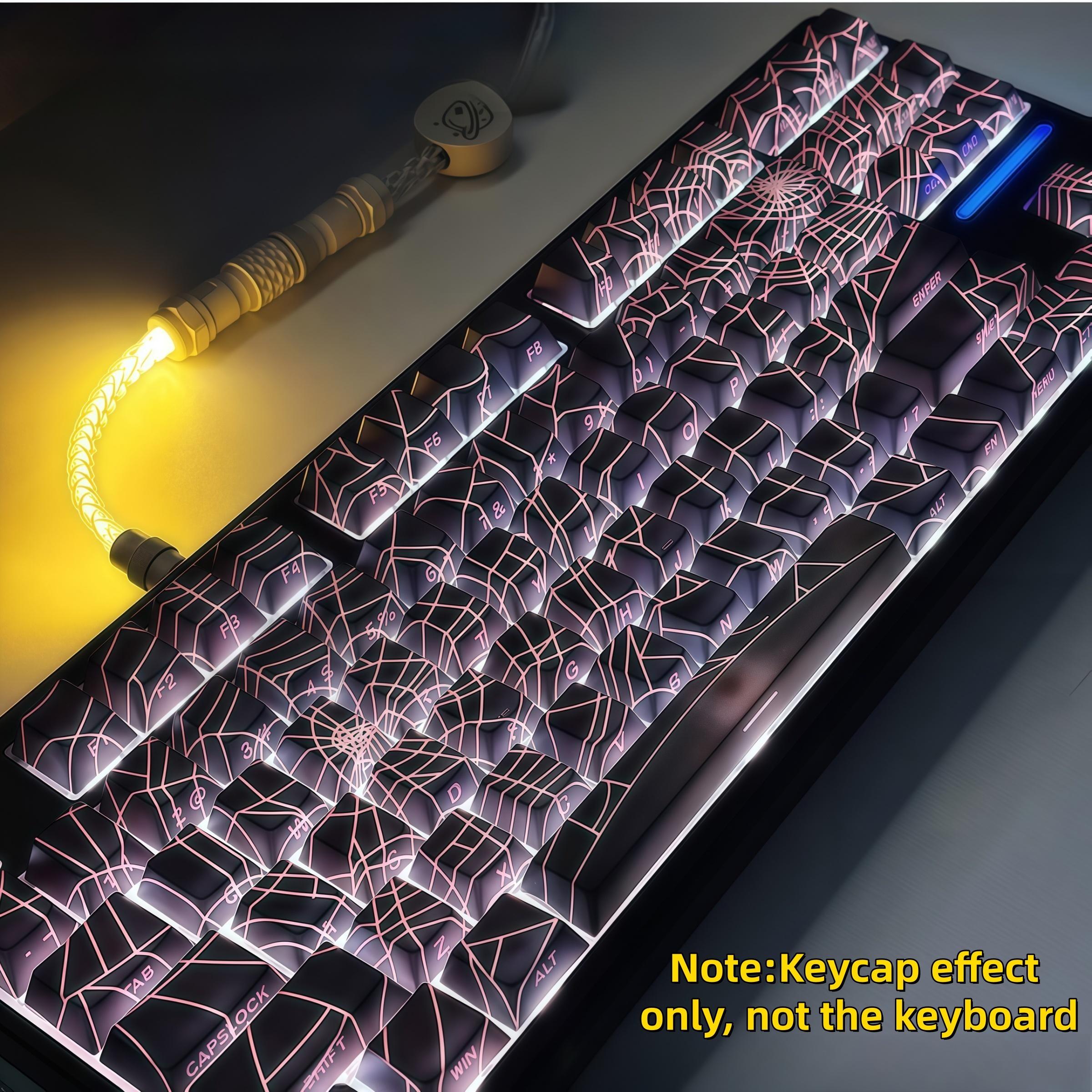 Spider Web Side Printed Keycaps, Mechanical Side Transparent Pbt Five-Sided Heat Transfer Customizable Keycaps, 130pcs Boxed