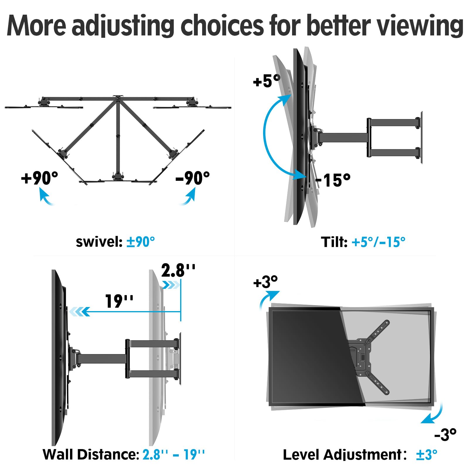 MOUNTUP 26"-60" Full Motion TV Wall Mounts, Swivel, Tilt and Extend TV Mount, for TVs up to 77 lbs, Max VESA 400x400mm, MU0009 tv stand
