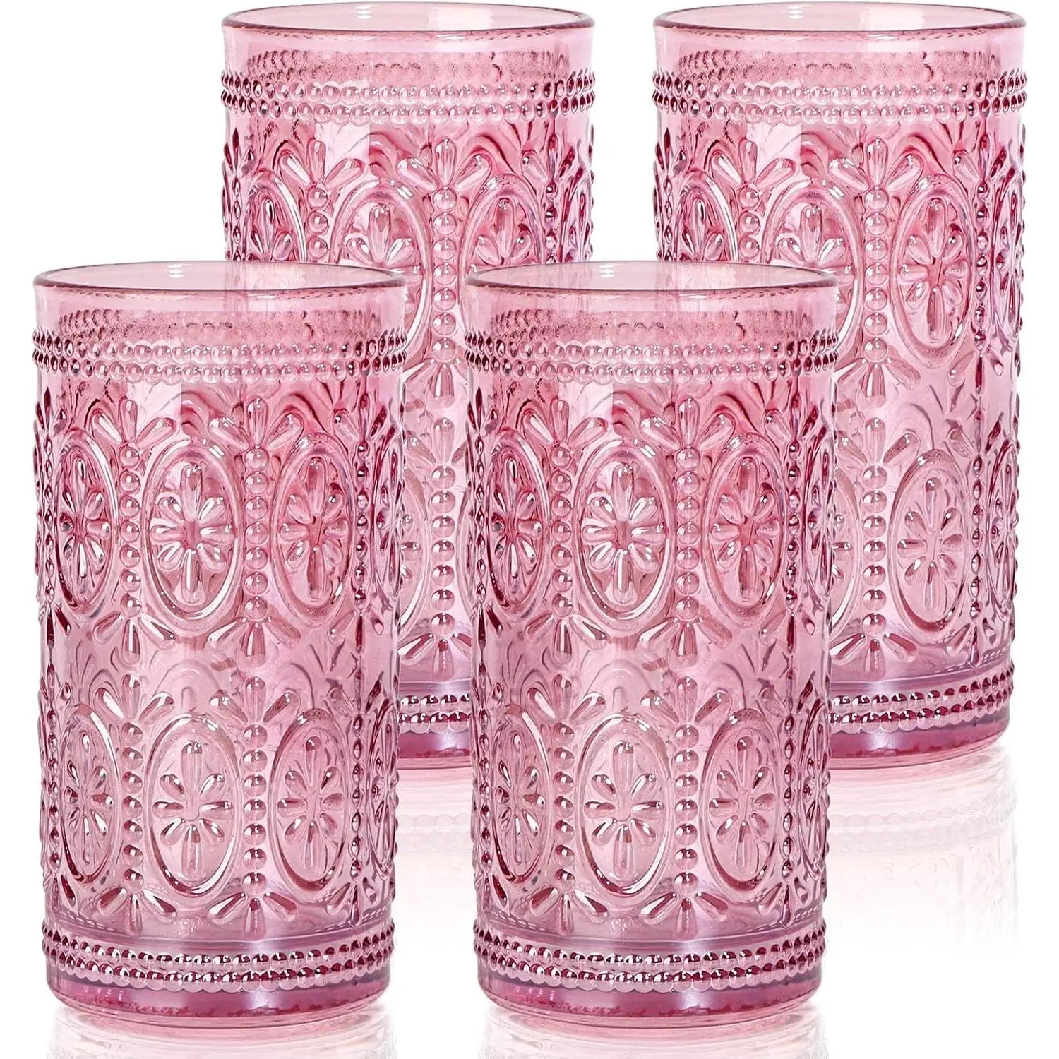 Pink Drinking Glasses, 12oz Pink Glassware, Vintage Glassware | Lead-Free Glass, Thick&Durable Glass, Home Decoration, Food Grade Glass
