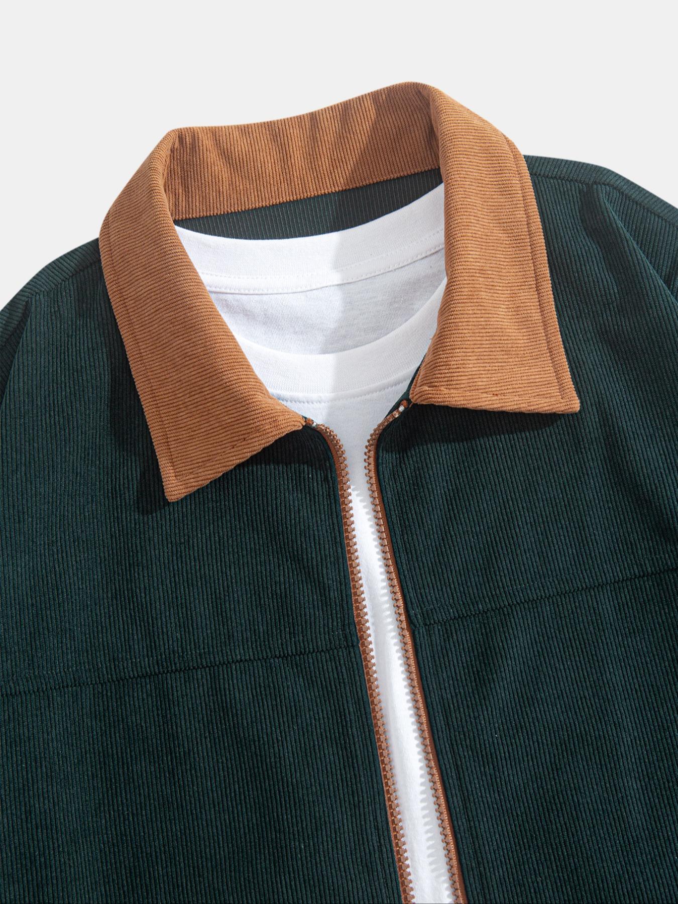 Men's Fashion Vintage Corduroy Jacket, Casual Loose Fit Colorblock Collar Design, Perfect for Outdoor Leisure & Trendy