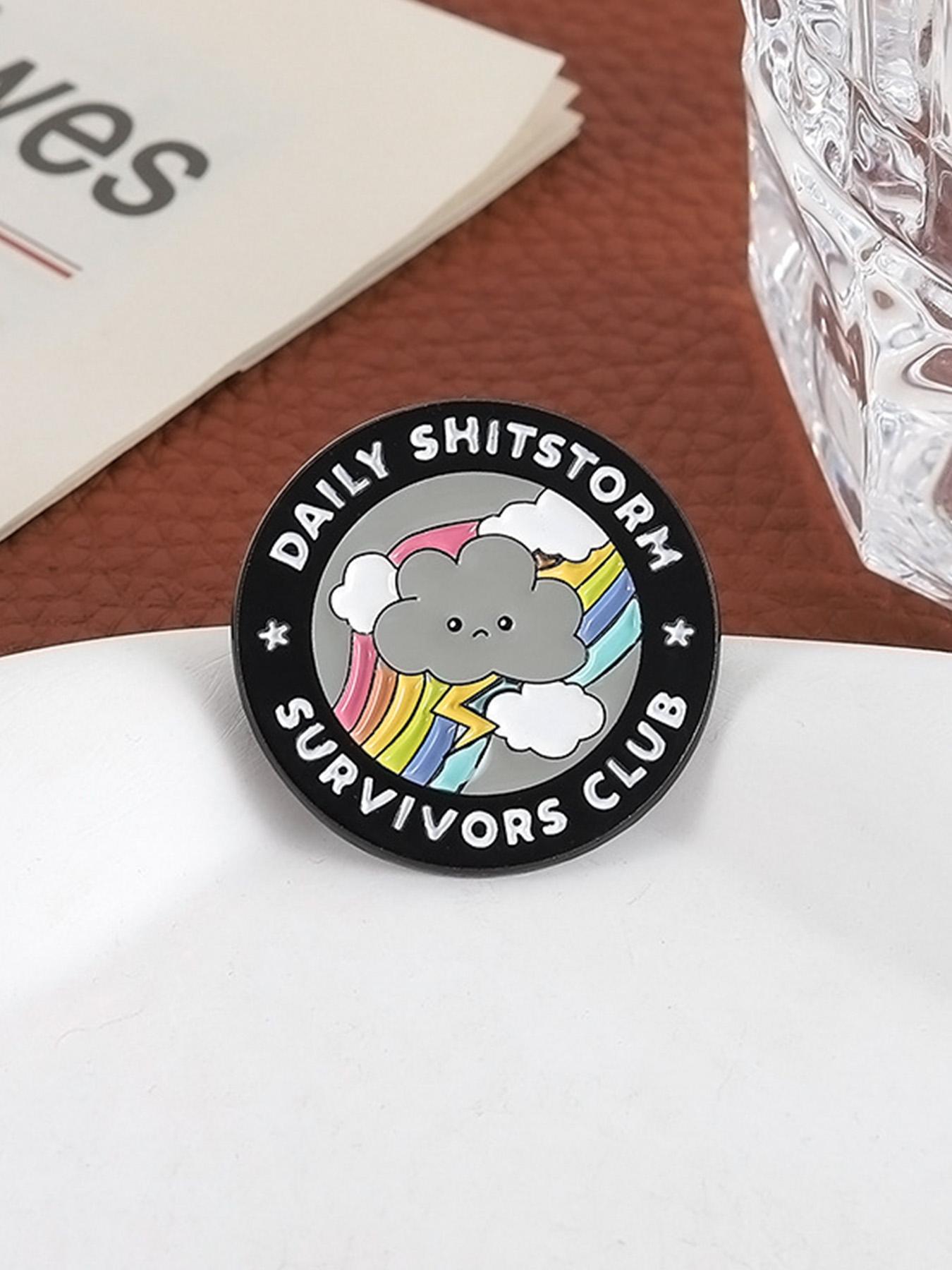Rainbow Cloud Brooch, Daily Shitstorm Survivors Club, Humor Style, Lightning Rainbow Design, Stress Relief, Office Backpack Accessory