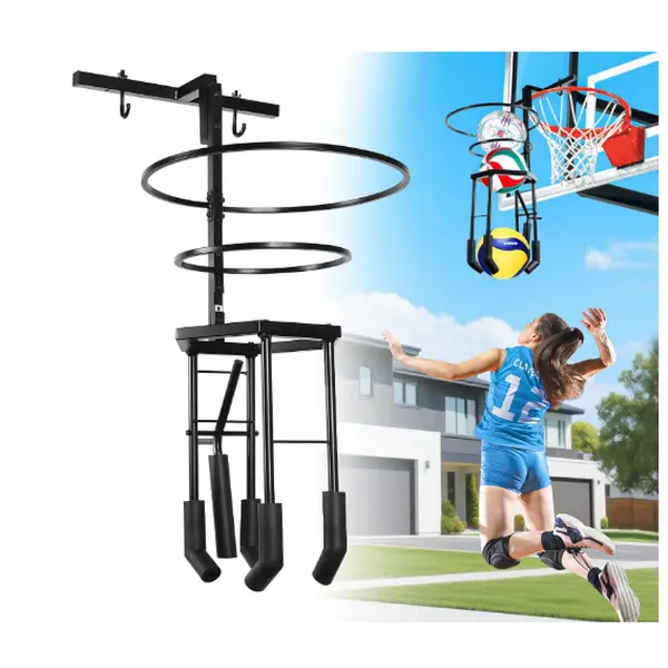 Volleyball Spike Trainer for Basketball Hoop, 3-Height Adjustable Volleyball Training Aid with Automatic Ball Drop and Multi-Ball Holder, Solo Hitting Practice Equipment for Youth and Adults, 85/91/99 Inches