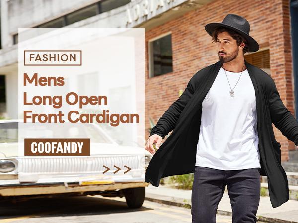 COOFANDY Men's Ruffle Shawl Collar Cardigan Open Front Lightweight Long Length Drape Cape Overcoat with Pockets COOFANDY Men's Ruffle Shawl Collar Cardigan Open Front Lightweight Long Length Drape Cape Overcoat with Pockets
