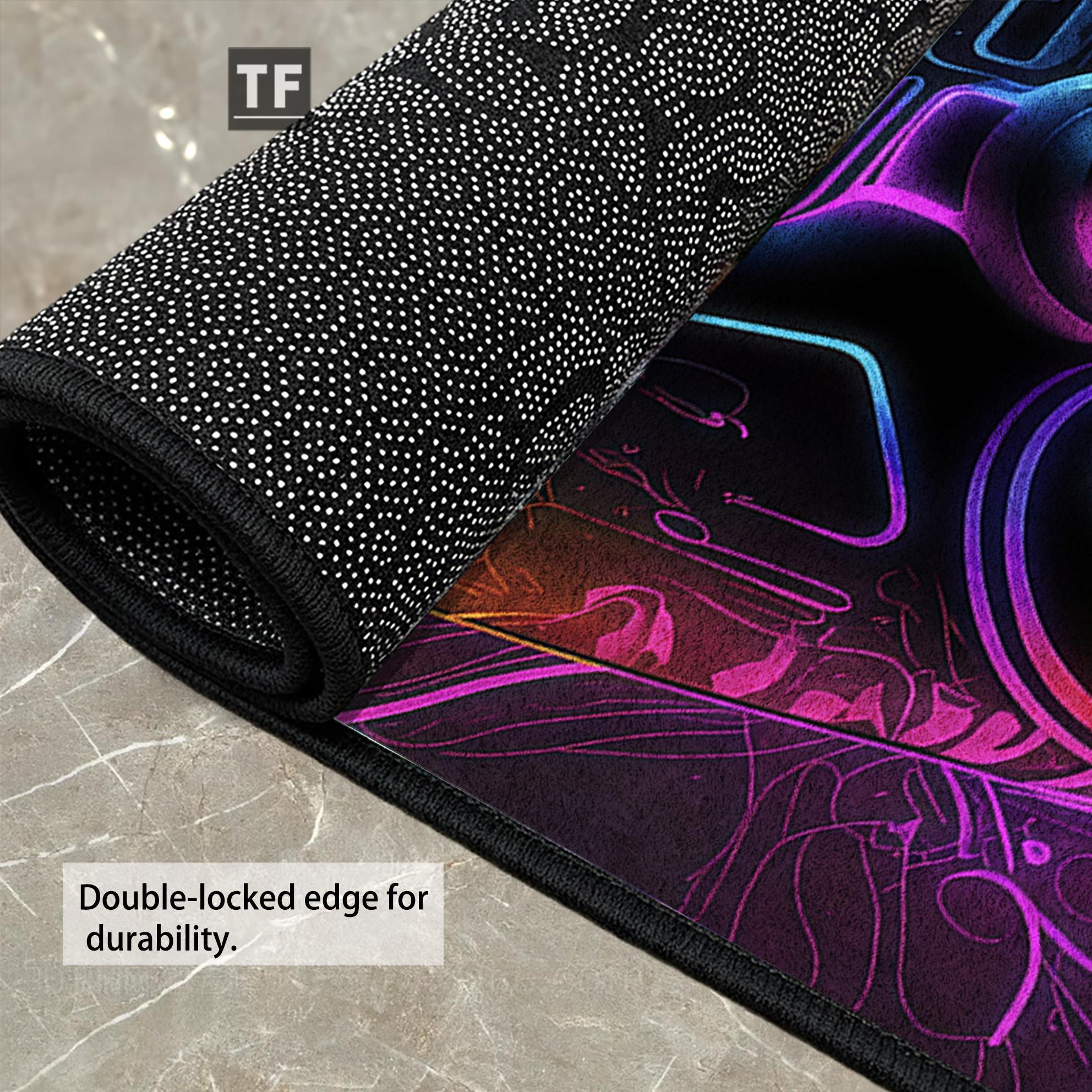 Neon Game Rectangular Carpet: HD Pattern, Double Lock Edge, Washable. Ideal for Bedroom, Living Room & Bathroom. Colorful Game Controller Design, Cartoon Print, Cyberpunk Style. 1pc for Gamers, Xmas Decor, Video Game Rug, Gaming Rugs