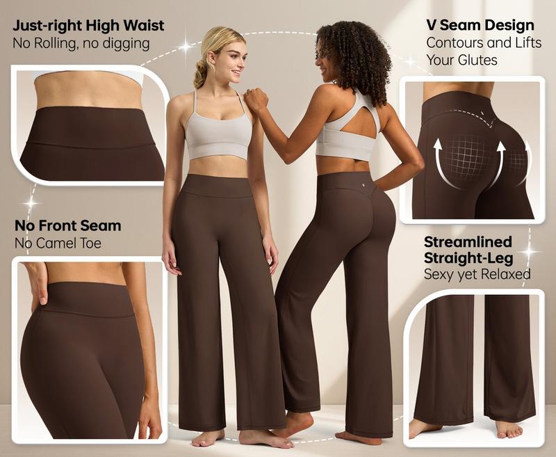 30" Inseam Loose-Fit Casual Straight Leg Yoga Pants for Women (Fits Heights 5'2"–5'4"), High-Waisted Stretchy Buttery Soft Athleisure Style Bottoms for Gym, Workouts and Yoga, No-Front-Seam Design