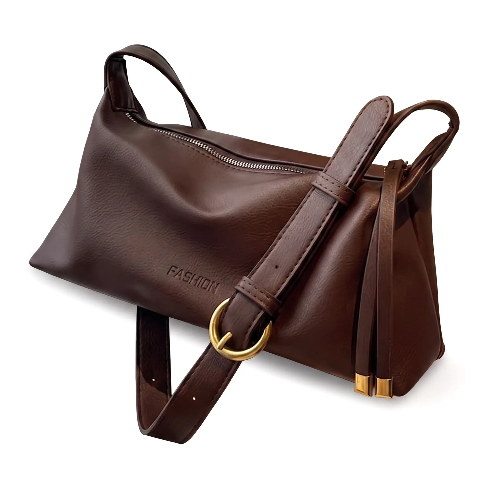 Women's Cozy Retro Dumpling Bag - 2026 Trendy Medium PU Leather Underarm Crossbody Shoulder Bag with Shoulder Strap, Sleek Stitching, Soft Pillow Shape, Mature Look, Daily Wear Essential (Coffee, Black, Zipper Closure)