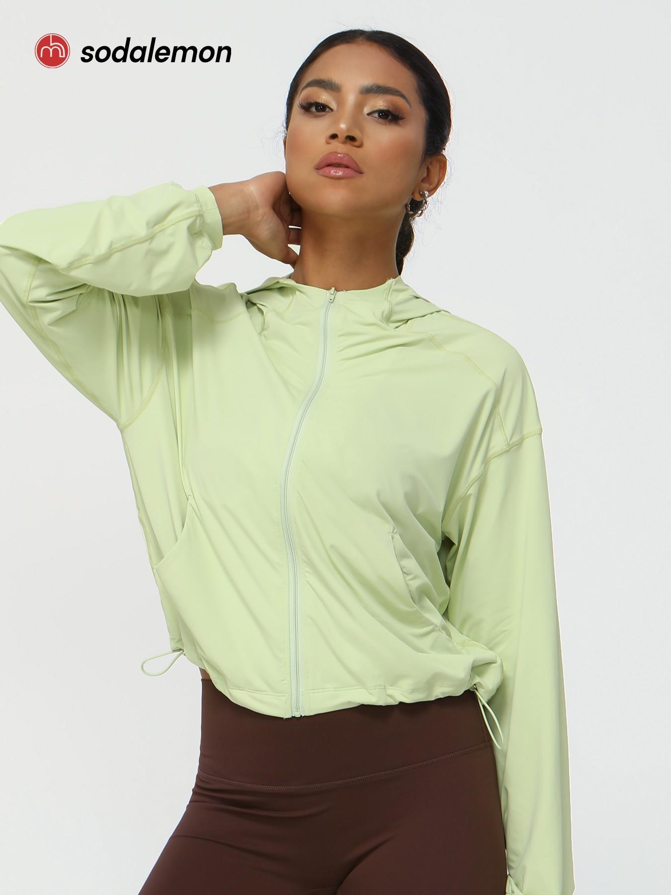 Sodalemon Women's Solid Color Hooded Sports Jacket, Quick Drying Breathable Sports Outerwear, Ladies Sportswear for Yoga Running