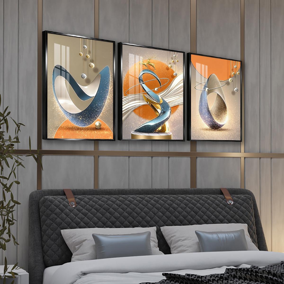 3 Counts Aluminum Alloy Framed Painting, Modern Abstract Geometric Sculpture Art Pictures, Home Decoration For Living Room, Bedroom, Office, Restaurant, Hallway Wall Decor, Odorless Print Artwork, Luxury Perfect Gift For Friends And Family