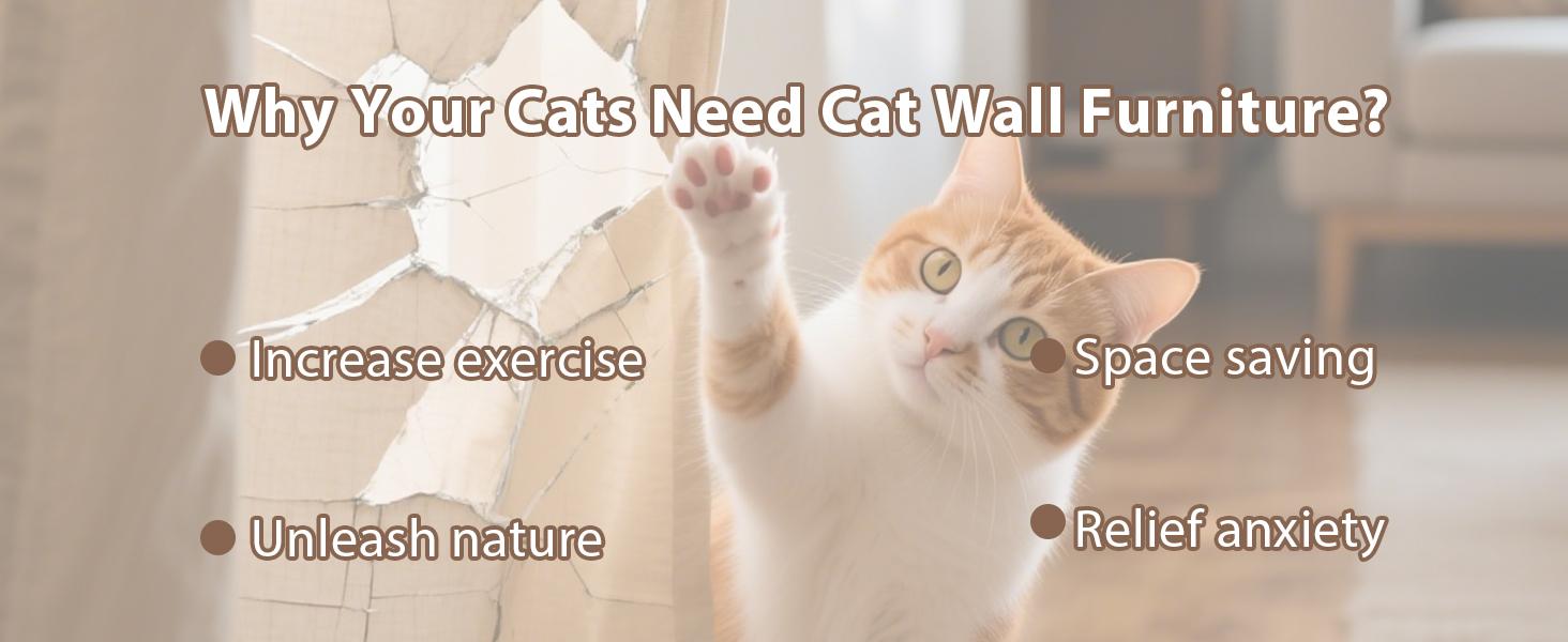 PUKAMI Cat Wall Shelves, Wooden Feline Furniture, 9 Pcs Set Wall Mounted Cat Shelves with Bed, House, Steps, Bridge Ladder and Scratching Post for Indoor Climbing, Sleeping, Playing