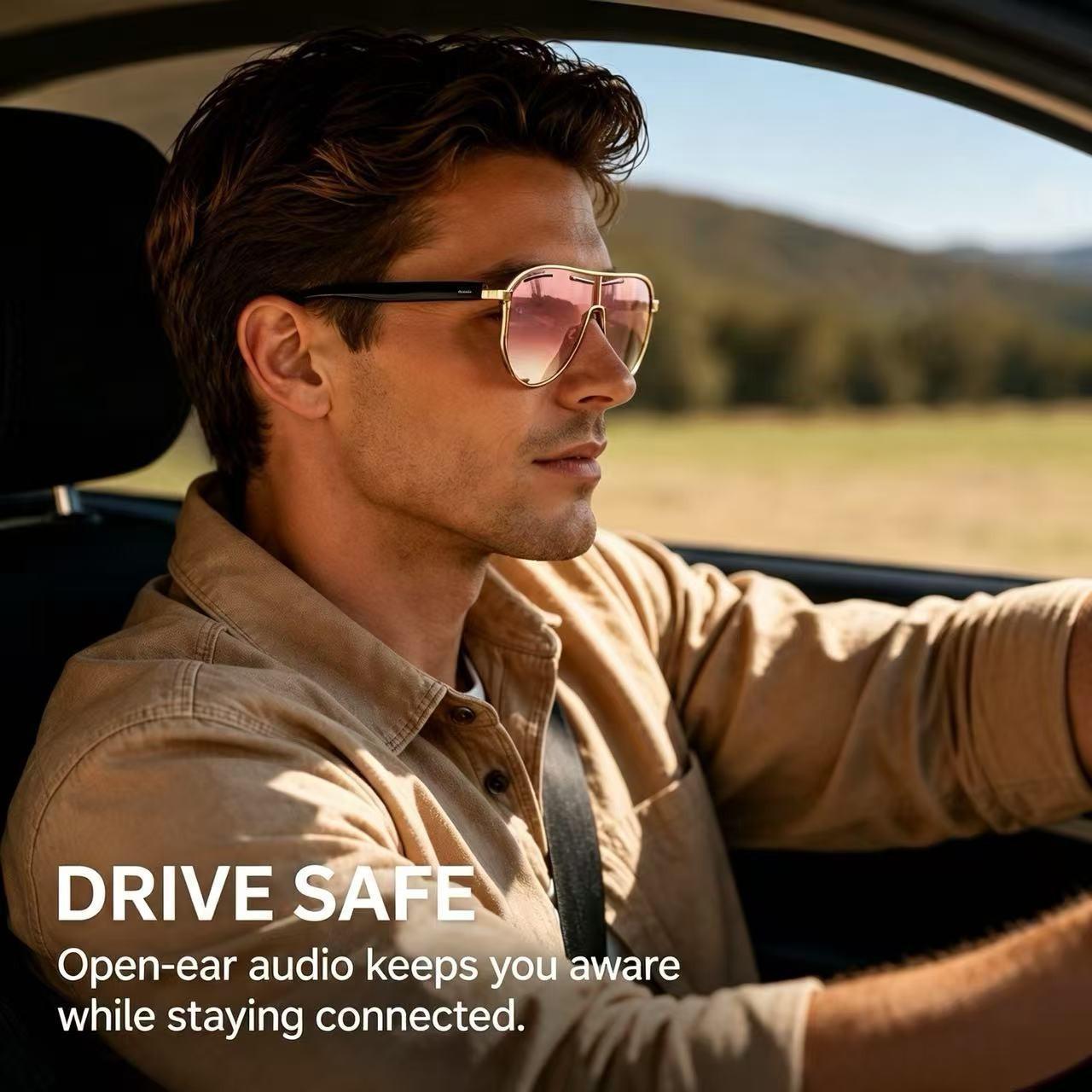 AI Bluetooth smart glasses, Multifunctional smart glasses, supporting translation of multiple language apps, in ear automatic detection switch, sun protection sunglasses, sweat proof, suitable for travel, navigation, meetings, business