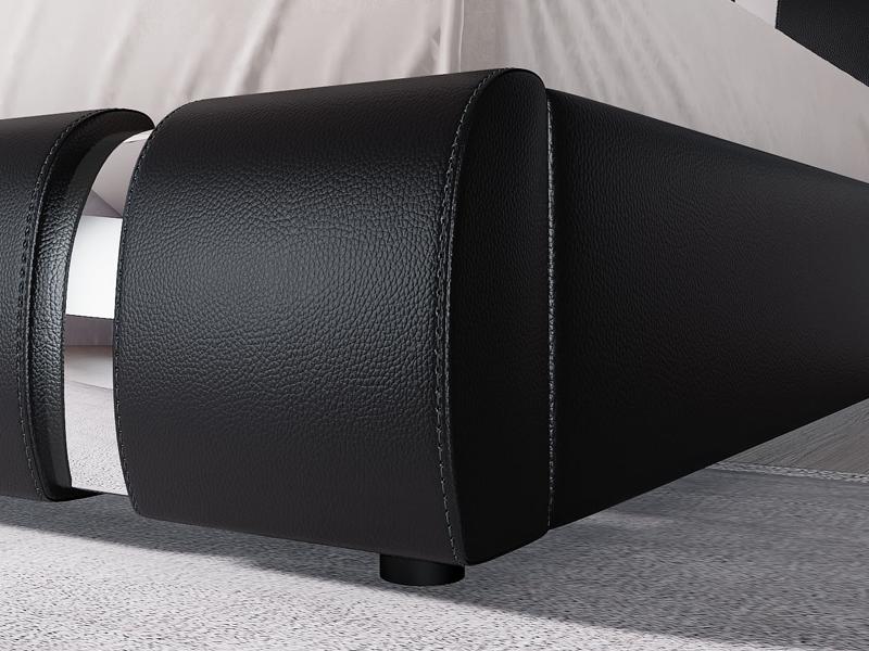 Allewie Queen Size Platform Bed Frame with Iron Piece Decor, Faux Leather Upholstered Bed with Curved Adjustable Headboard, Wooden Slats Support, No Box Spring Needed, Modern Style, White