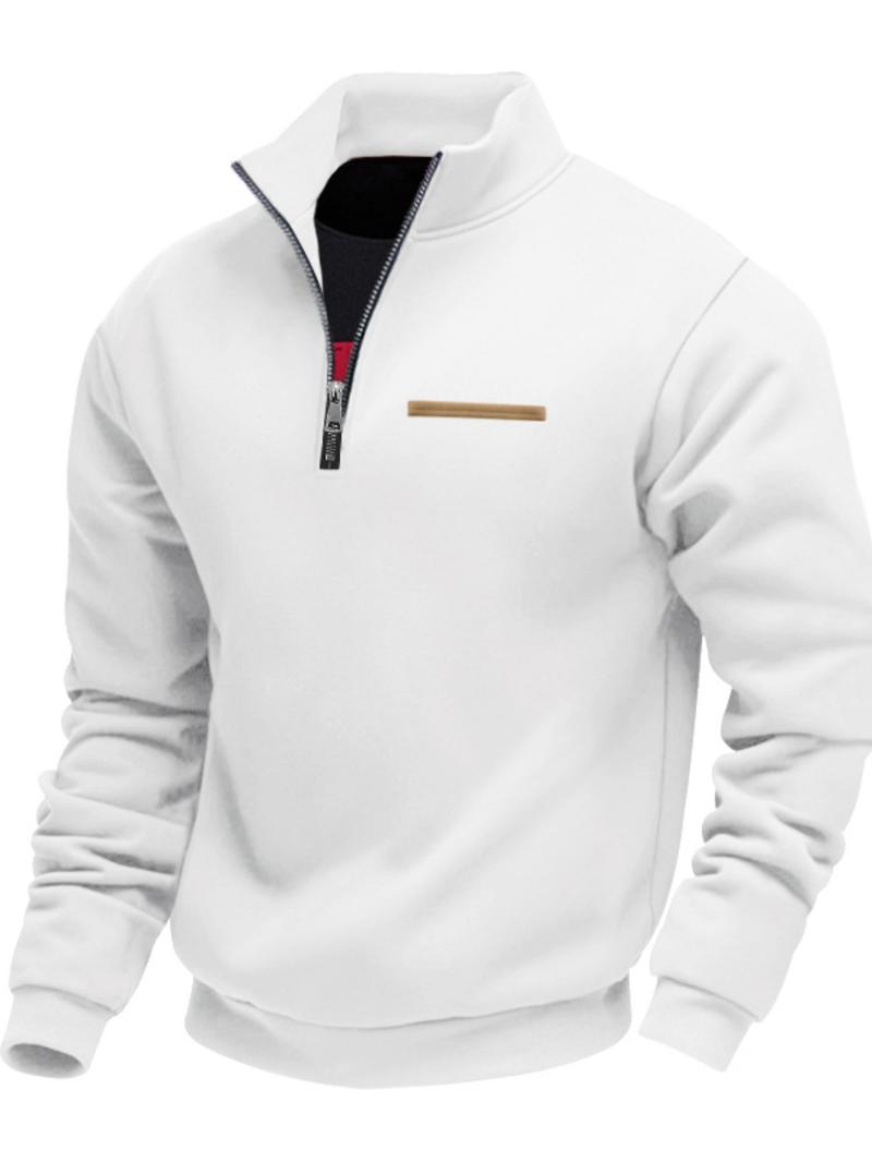 Men's Half - Zip Pullover with Contrast Zipper & Pocket - Stand - Up Collar, Ribbed Trim, Athletic Fit. Designed for All Day Wear in Casual & Light Outdoor Settings, Suitable for Urban Commutes, Weekend Walks & Adventures. Half Zip Sweatshirts