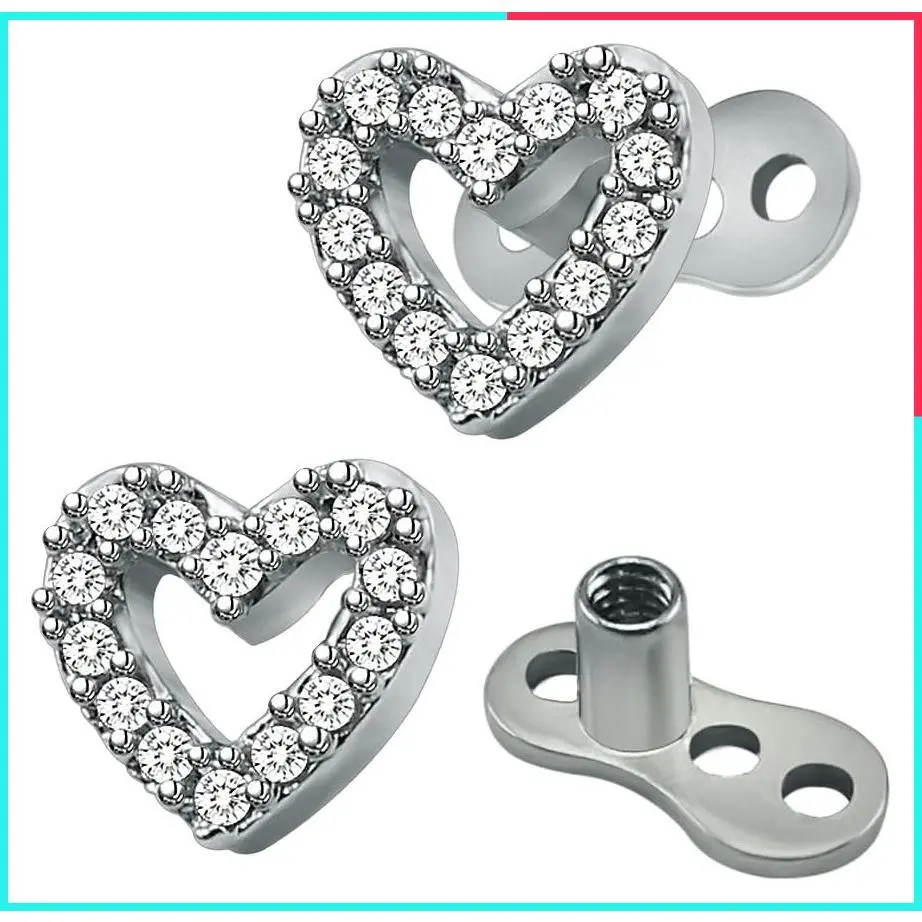 14G Cubic Zirconia Dermal Anchor Tops and Base, Surgical Steel Microdermal Body Piercings